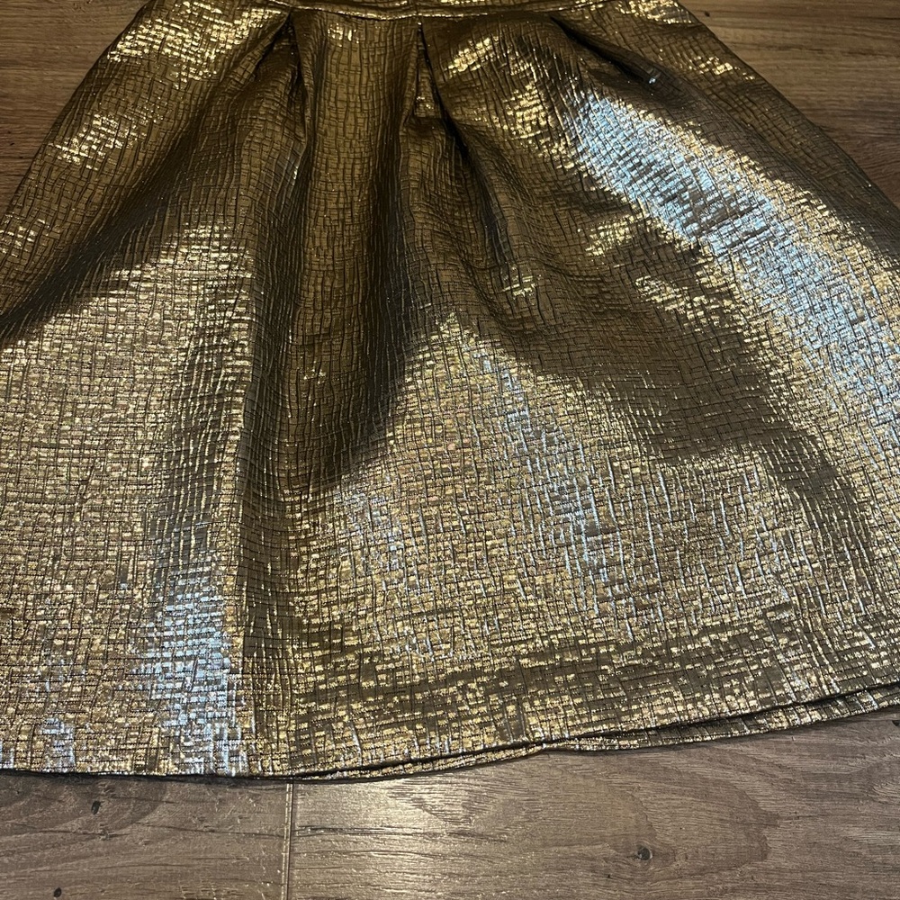 Loft Metallic Jacquard V-Neck Mini Flare Dress- size 0 Petite - Picture 7 of 16